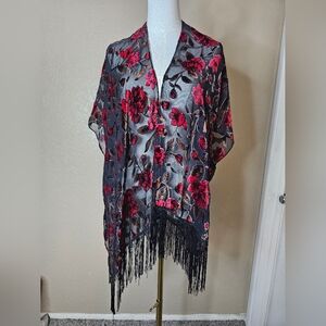 Floral Kimono with Fringe